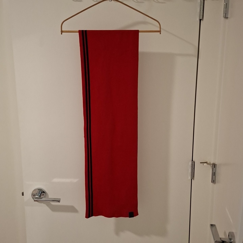 Victorinox Vibrant Red Knit 100% Cotton Scarf with Black Stripe Detail